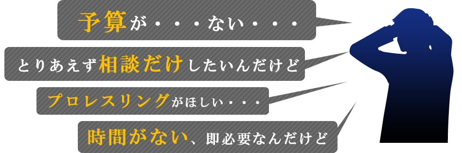 予算がない、相談だけしたい、プロレスリングがほしい、時間がない